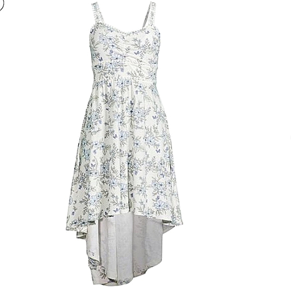 High-Low Boho Dress Dark Florals Plus Size Stretch Soft Homecoming White dainty - Picture 4 of 13